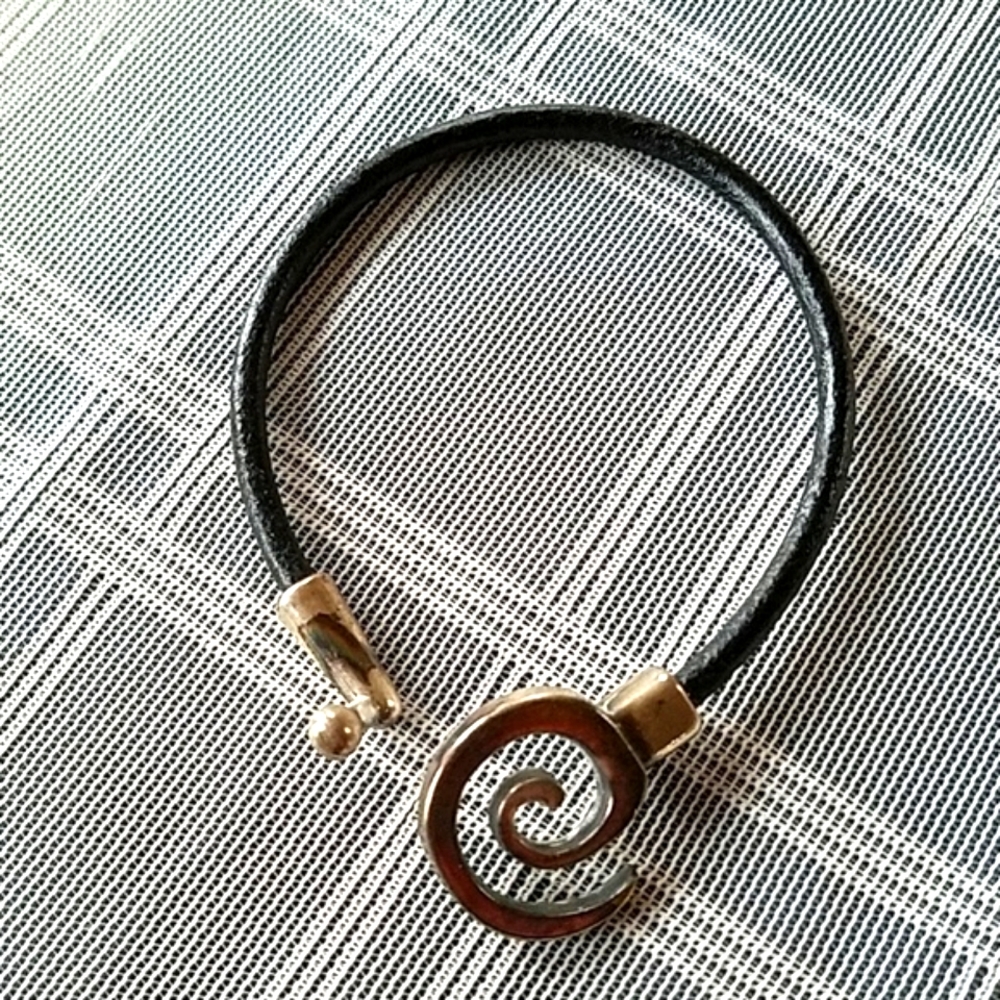 Silver Spiral Black Cord Bracelet